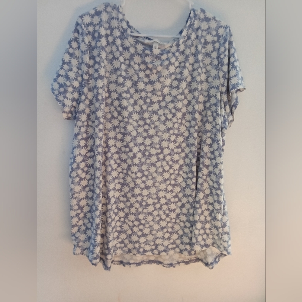 Planet Gold Blue and White Floral Short Sleeve Top